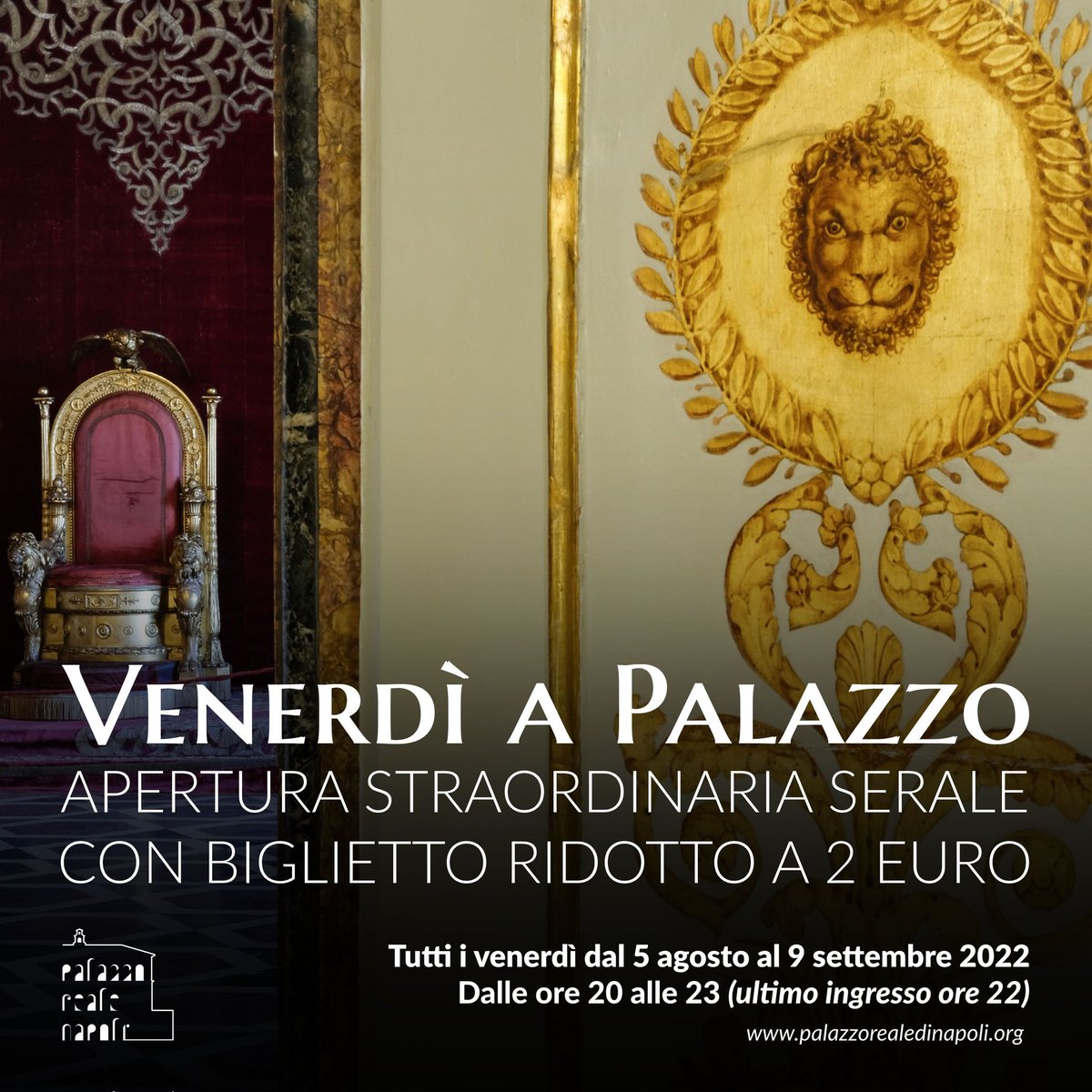 PalazzoRealeNap's tweet photo. 📌📆 #SaveTheDate Venerdì #19Agosto #VenerdiaPalazzo 🌃🌙✨
Apertura straordinaria del @PalazzoRealeNap dalle 20 alle 23 (ultimo ingresso ore 22), con biglietto ridotto a 2 euro. Vi aspettiamo! 😊
#palazzorealenapoli #museitaliani
#nottealmuseo
@MiC_Italia @museitaliani https://t.co/iWXaZeLOgC