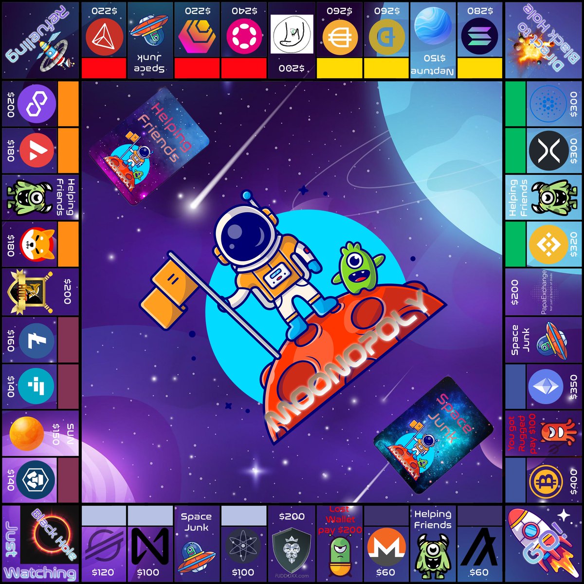 Moonopolybsc's tweet photo. Happy #NationalPotatoDay ! And happy #weekend for everyone! How about some fun? Join us, buy some $MOOP and take Part in our #gamecontest! Win a free #moonster NFT! #p2e #crypto #Cryptocurency #fun #BNB #BSC #BSCGems @cz_binance @elonmusk @SnoopDogg @aplusk https://t.co/yOG3MBiVTe