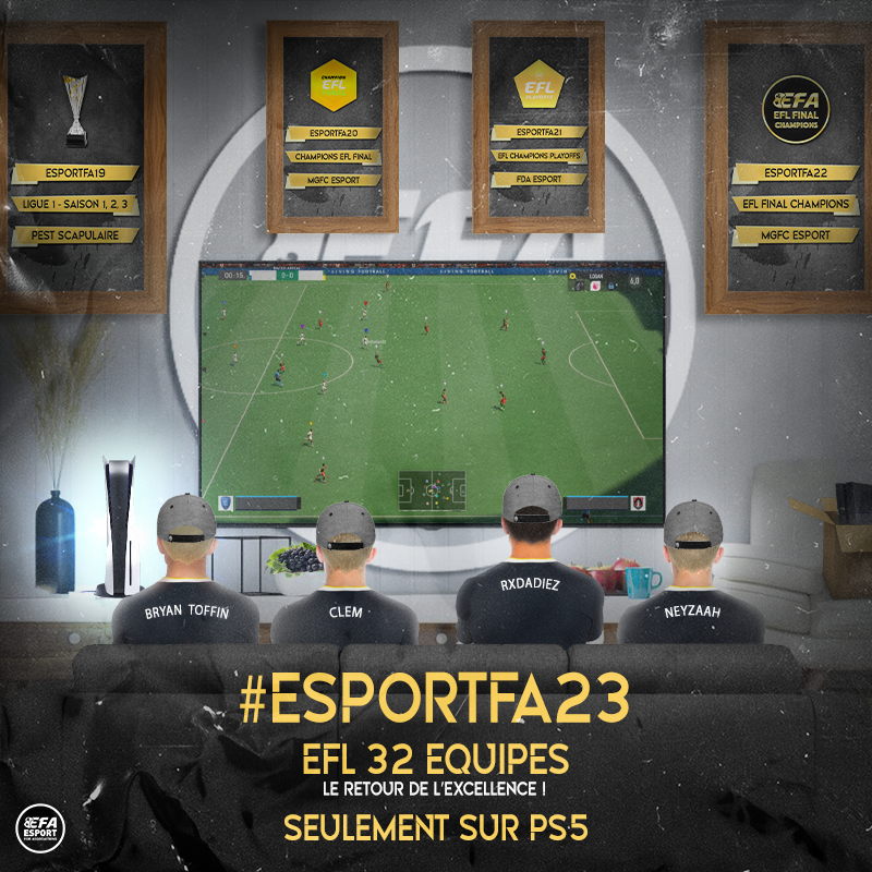 eSportFA_FR's tweet photo. 🏆 #ESPORTFA23
⚽️ EFL 32 ÉQUIPES 
🎮 PS5 

𝑳𝑬 𝑹𝑬𝑻𝑶𝑼𝑹 𝑫𝑬 𝑳’𝑬𝑿𝑪𝑬𝑳𝑳𝑬𝑵𝑪𝑬 ! https://t.co/PRpBfTxQ5l