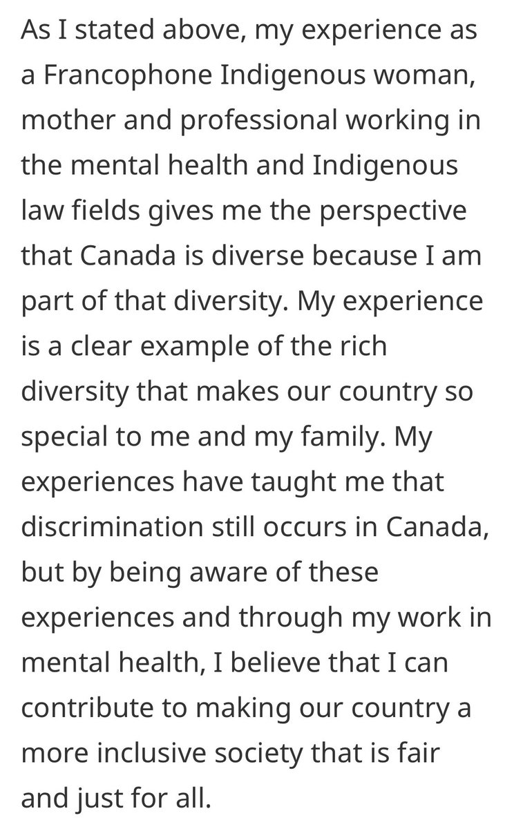 zahravaid's tweet photo. Currently reading The Honourable Michelle O’Bonsawin’s Questionnaire under the judicial application process, and this excerpt is incredibly powerful. https://t.co/J6o2yvNWKY
