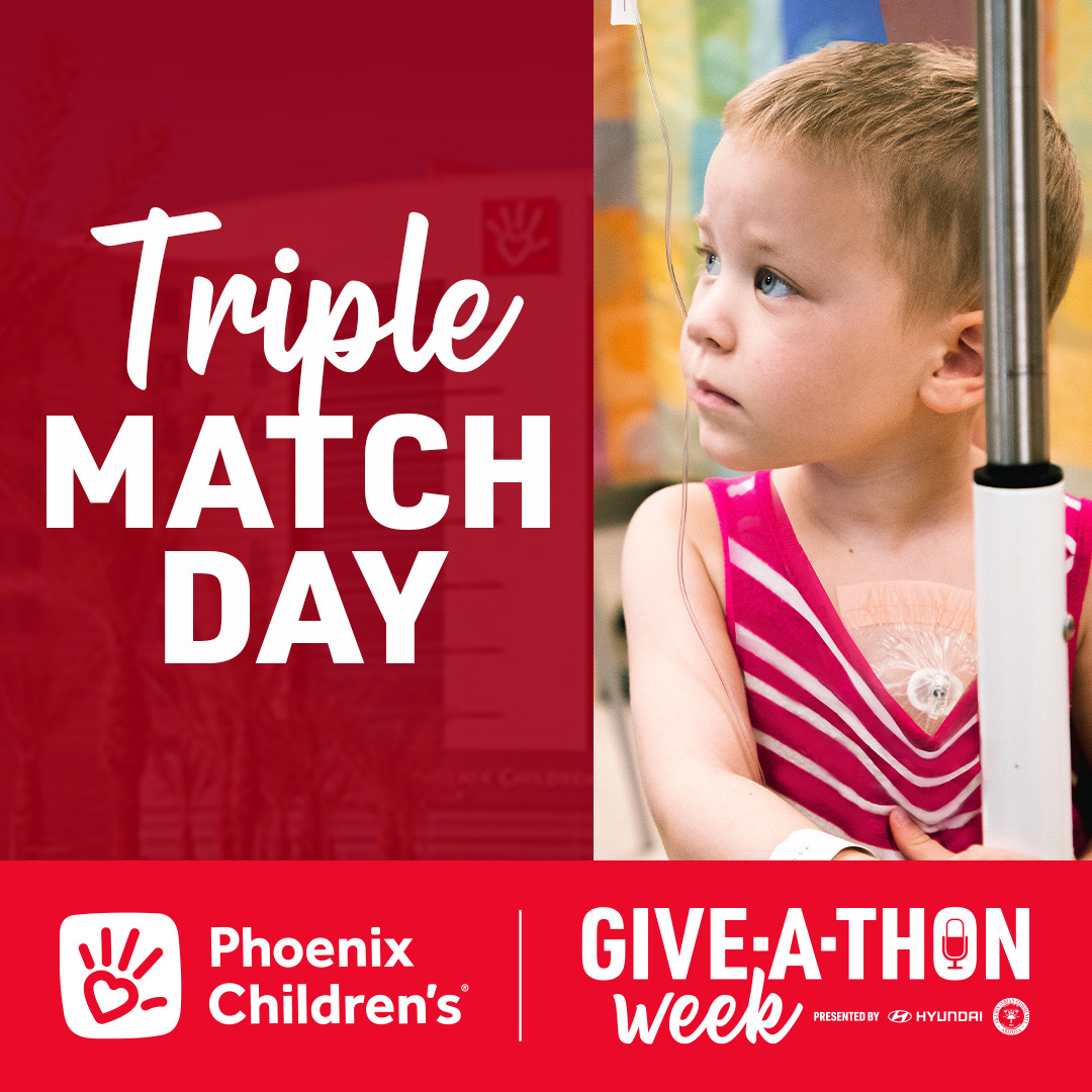 It’s a TRIPLE Match Friday for our annual <a href="/KTAR923/">KTAR News 92.3</a> Give-A-Thon. That means your donation will be TRIPLED in size! You can help so many kids <a href="/PhxChildrens/">Phoenix Children's</a> by calling 602.933.4567 or texting GIVE to 411923. There's no better feeling than making a difference in a child's life!