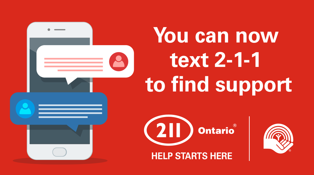 211Ontario's tweet photo. ICYMI: You can now text 2-1-1 Monday – Friday 7am-9pm to connect with a 211 Community Navigator who can help find supports near you. 

Are you looking for community supports &amp; services? Text 2-1-1 today. https://t.co/D1tCuDL5pG