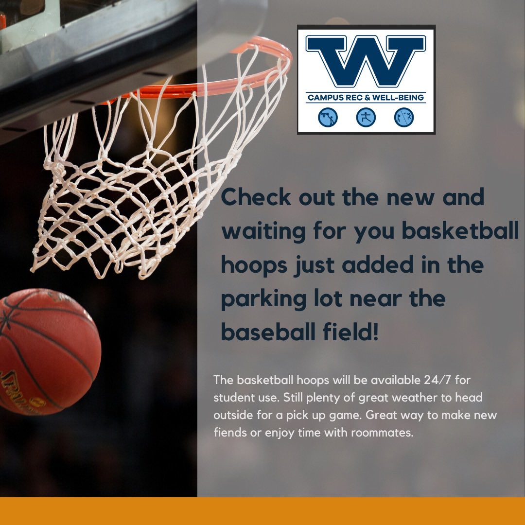 WCrecsports's tweet photo. Take a break from moving in today and play a game at the new hoops installed on campus🏀🏀 https://t.co/nTYIFkSrkM