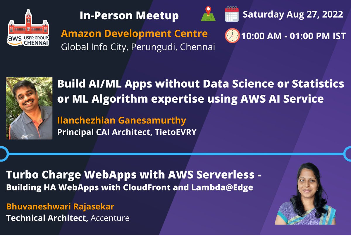 Ilan Ganesh (@ilan_g) on Twitter photo "You donāt need to be DS or ML expert to build highly intelligent AI Apps."
"You might have a high-performing backend but what matters most is how fast your front-end loads"
Join our next in-person meetup from <a href="/awsugchn/">AWS User Group Chennai</a>
meetup.com/awsusergroup-cā¦
#chennai #cloud #aiml #webapp "You donāt need to be DS or ML expert to build highly intelligent AI Apps."
"You might have a high-performing backend but what matters most is how fast your front-end loads"
Join our next in-person meetup from <a href="/awsugchn/">AWS User Group Chennai</a>
meetup.com/awsusergroup-cā¦
#chennai #cloud #aiml #webapp