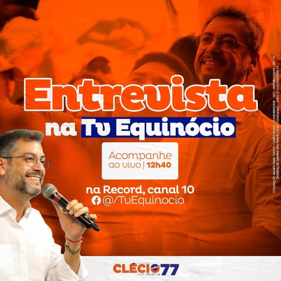 Pessoal, 12h40 participarei da rodada de entrevistas da TV Equinócio (TV Record). Acompanhe ao vivo pela TV no canal 10 ou pelo facebook.com/TvEquinocio😉

#ToComClecio77