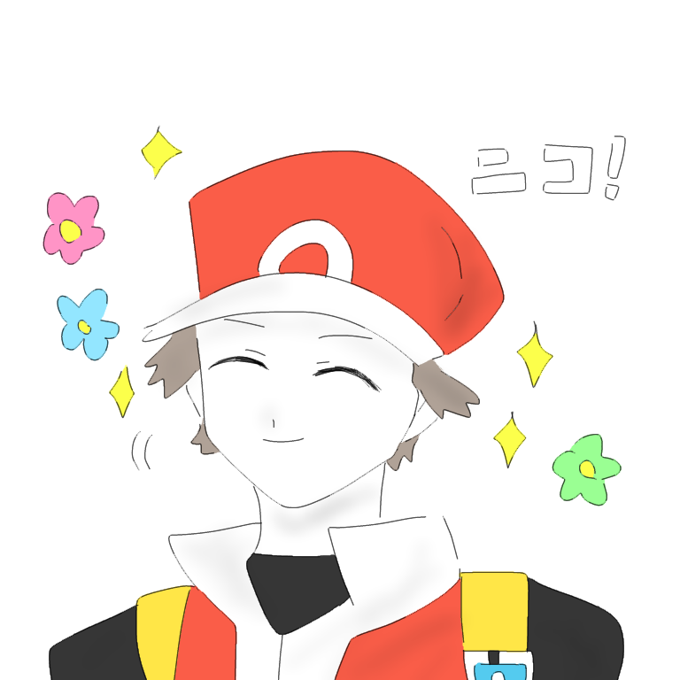 red (pokemon) 1boy male focus hat smile closed eyes red headwear brown hair  illustration images