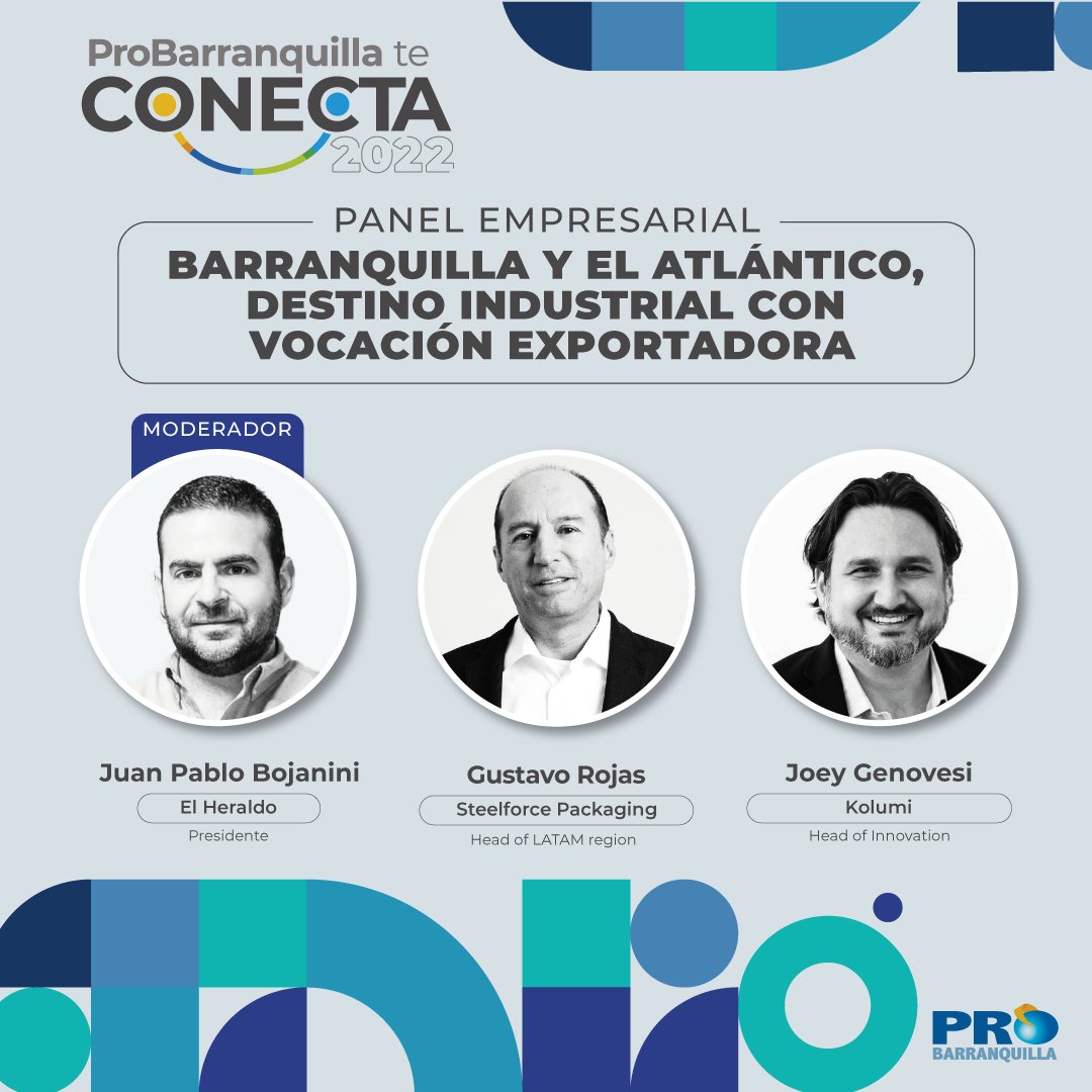 ProBaq's tweet photo. En #PBTeConecta traeremos a la conversación empresarial las fortalezas estratégicas de nuestro territorio.
Eso lo saben nuestros panelistas, quienes hablarán de Barranquilla y el Atlántico, como destino industrial con vocación exportadora. ¡Conócelos!
⏰09:05 a.m. a 09:50 a.m. https://t.co/EFdpW44Miv