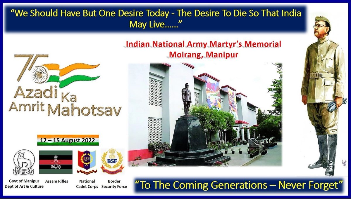 nccner's tweet photo. On 15 Aug 2022, i.e. 3rd Day of the Moirang INA Martyr's Memorial Campaign, was marked by Wreath Laying by the Gp Cdr followed by Flag Hoisting and Interaction with NCC Cadets and Students from local Schools. The Gp Cdr requested the Cadets and Students to Never forget the INA. https://t.co/ZCpxT57otm