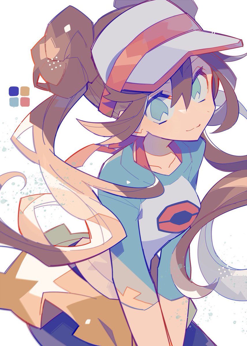 rosa (pokemon) 1girl solo brown hair visor cap double bun hair bun twintails  illustration images