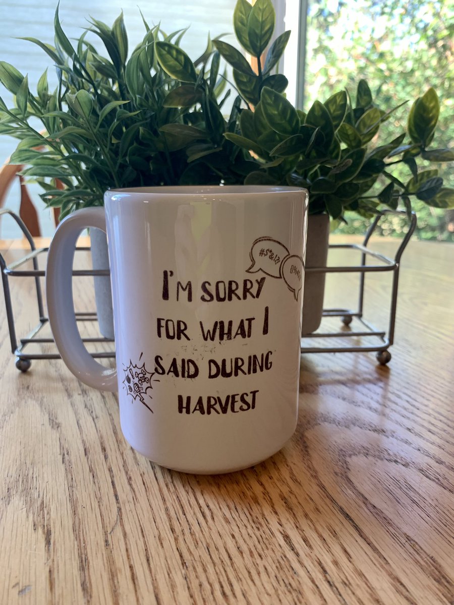 In celebration of harvest kicking off here (and my birthday 💁🏼‍♀️🥰) I decided it was only fitting to release my first mugs for sale! 

15oz ceramic mug
$22 

If you’re sorry for other things either than harvest, there’s a mug for that too 😉 

Msg me to order! 
#agtwitter