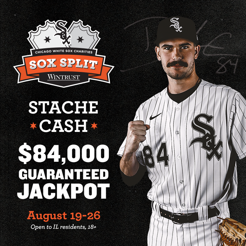 soxcharities's tweet photo. 🗣️ Happening now: the STACHE CASH 50/50 Raffle

Get your tickets for the Cease-themed $84,000 Guaranteed Jackpot! The jackpot will continue to build until the #WhiteSox return home on August 26.