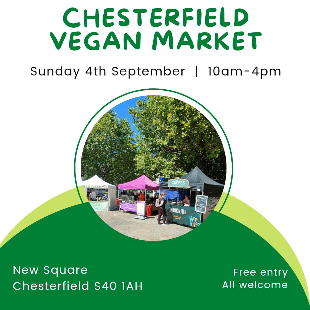 RainbowMonkeyEv's tweet photo. Just over two weeks until Chesterfield Vegan Market in New Square! Lots of new and regular traders will be there - will you?! #lovechesterfield #Chesterfield #derbyshire https://t.co/OOZ7lfBjTP