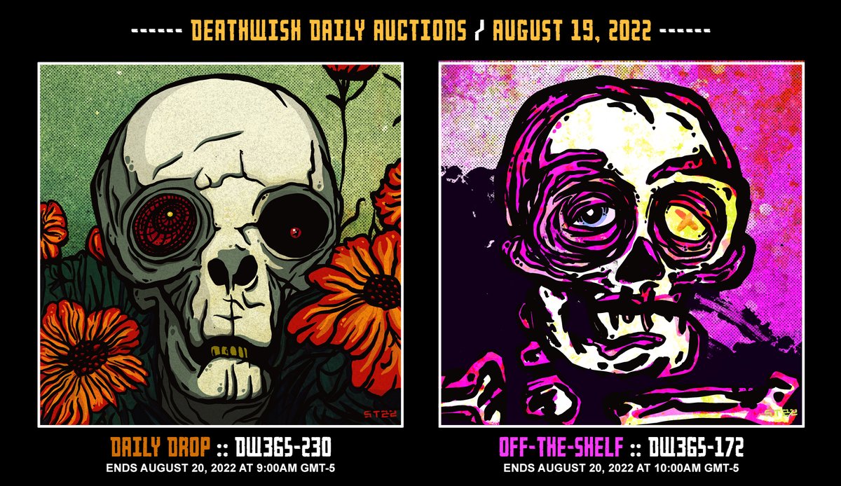 Takdirul1's tweet photo. 🚨DAILY 24hr AUCTIONS🚨
Now serving two skulls daily.

💀Daily DeathWish: DW365-230
🖤Ends 8/20 9:00am GMT-5
⚡️https://t.co/Z4adZ1Fb3t

💀Off The Shelf: DW365-172
🖤Ends 8/20 10:00am GMT-5
⚡️https://t.co/ro4qDB336W

#DeathWish365 #MustLoveSkulls https://t.co/hyF4QGYp7R