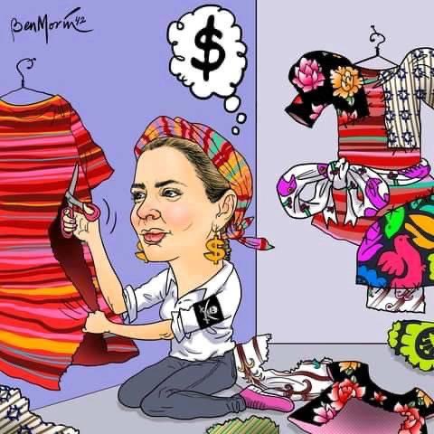 iOaxacamx's tweet photo. #AlMomento a propósito de la apropiación cultural, plagio, uso de recursos públicos de manera indebida, explotación cultural y de artesanos en #Oaxaca, les presentamos el cartón del día 
Vía: David Martines y Ben Morín https://t.co/9cMeUJG7L8