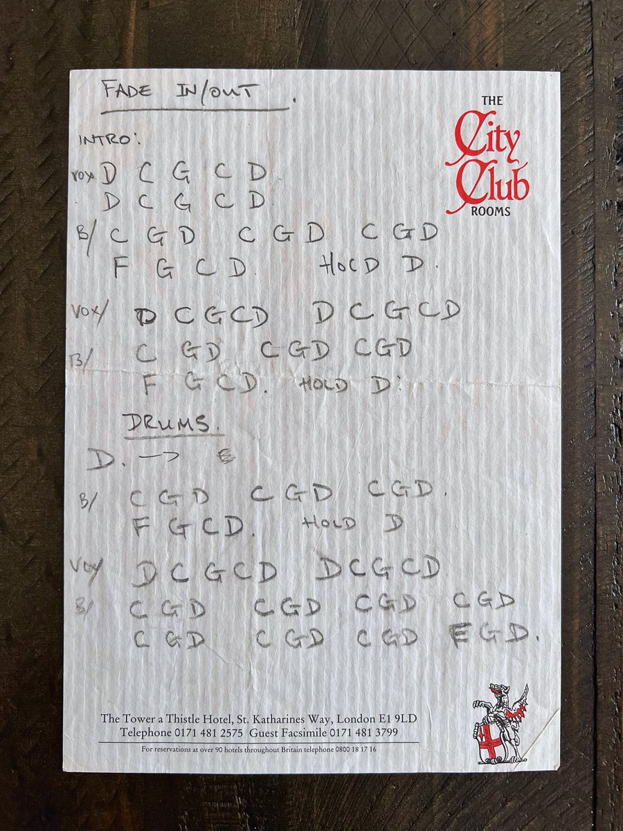 25th anniversary week of Oasis's 3rd studio album "Be Here Now"! From the collection @boneheadspage handwritten (studio?) chord sheet for "Fade In-Out". Y'gotta be bad-enough to beat the brave... #oasis #oasisbeherenow #oasismusic #oasisband #oasislive #oasismemorabilia <a href="/oasis/">Oasis</a>