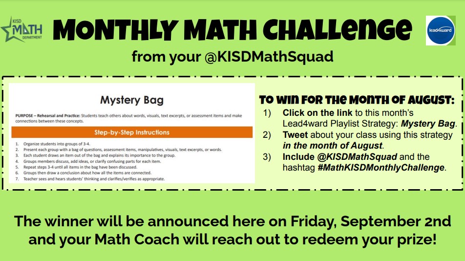 KISDMathSquad's tweet image. Calling all K-6 Math Teachers!! Take a peek and follow this link to join our Monthly Math Challenge for August! #MathKISD #MathKISDMonthlyChallenge
drive.google.com/file/d/1G-QZAe…