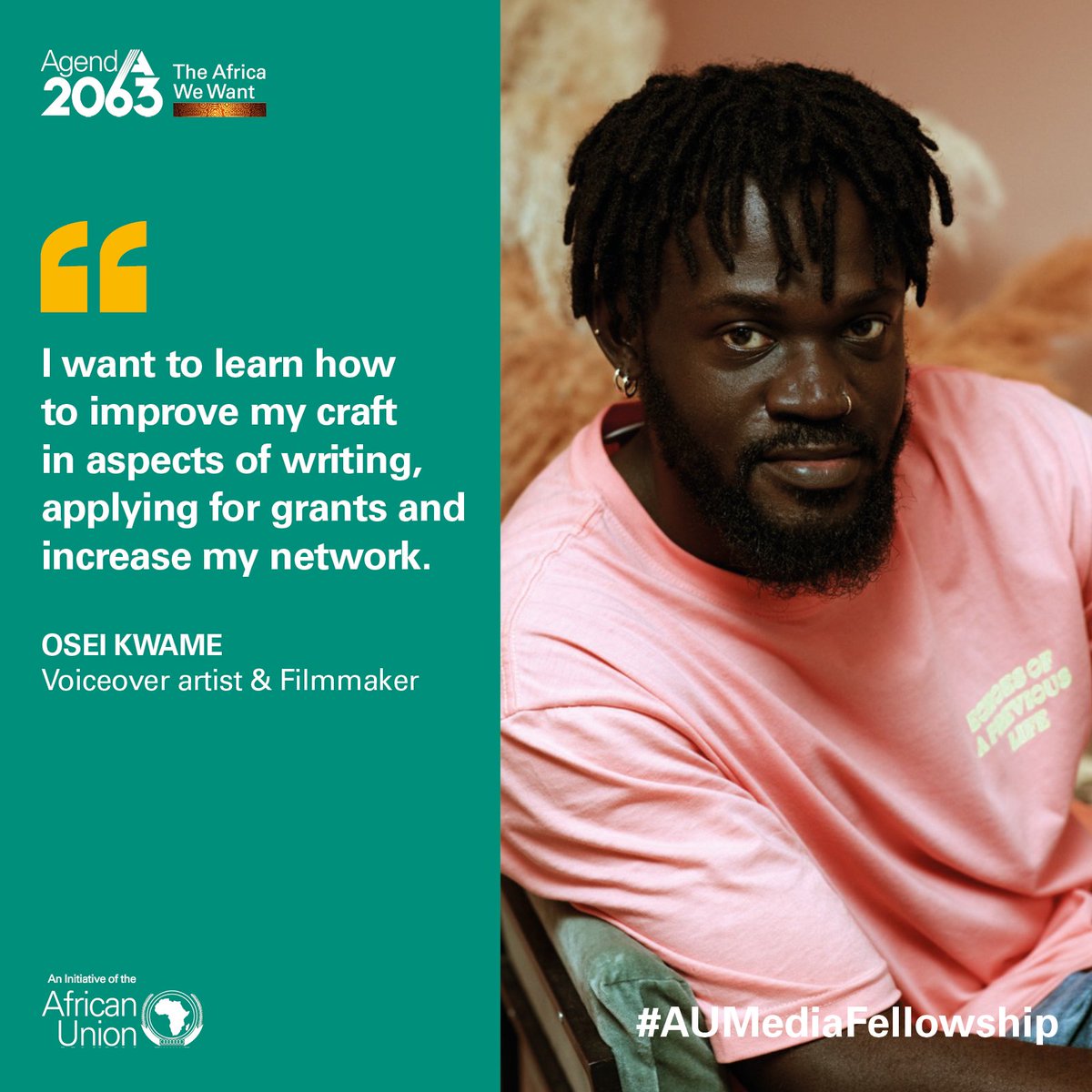 Our Fellow of the week is Osei Kwame from Ghana, an experienced radio broadcaster now turned freelance voiceover artist and filmmaker with a passion to use film, photography, and other media to tell true and beautiful human stories on the African continent. #AUMediaFellowship