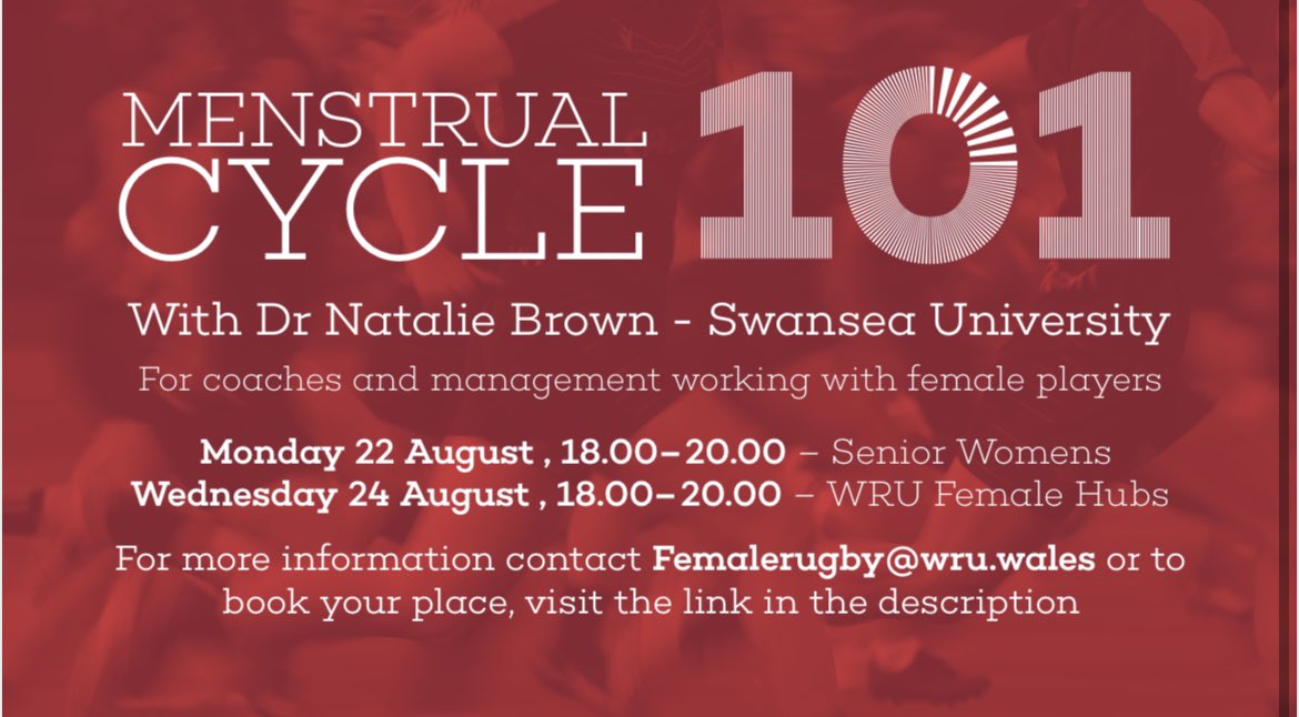 Develop your coaching and management, and further your understanding of the menstrual cycle and its effects on participation by booking a place on the WRU CPD on the 22nd August here: bit.ly/WRUcpd22 and the WRU CPD on the 24th here: bit.ly/WRUcpd24