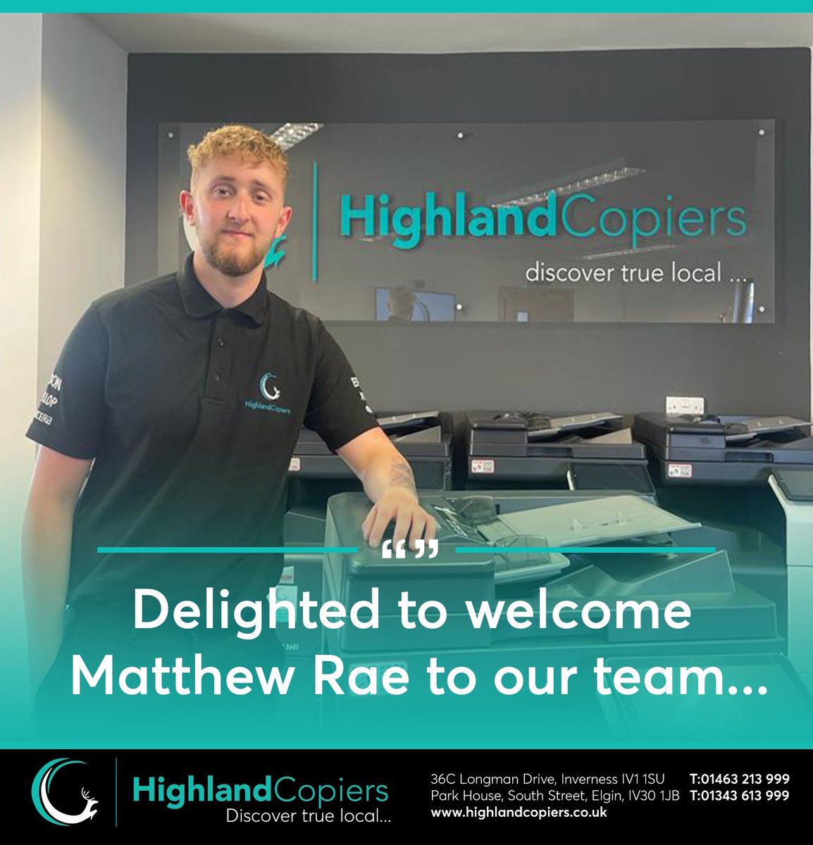 "Its a family affair" We are delighted to welcome Matthew Rae (Brother of Service Director Chris Rae) to the Highland Copiers service team.
