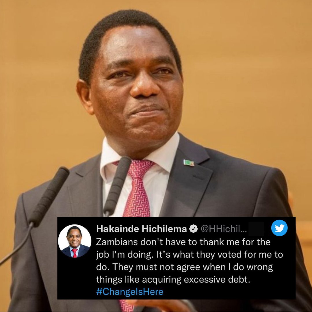 MobilePunch's tweet photo. Zambians Shouldn’t Thank Me  For Doing My Job -President

The president of Zambia, Hakainde Hichilema, has said that the citizens of his country do not need to thank him for doing the job he requested their votes.

Hichilema said this via Twitter on Friday. https://t.co/gsQGZLAYUM