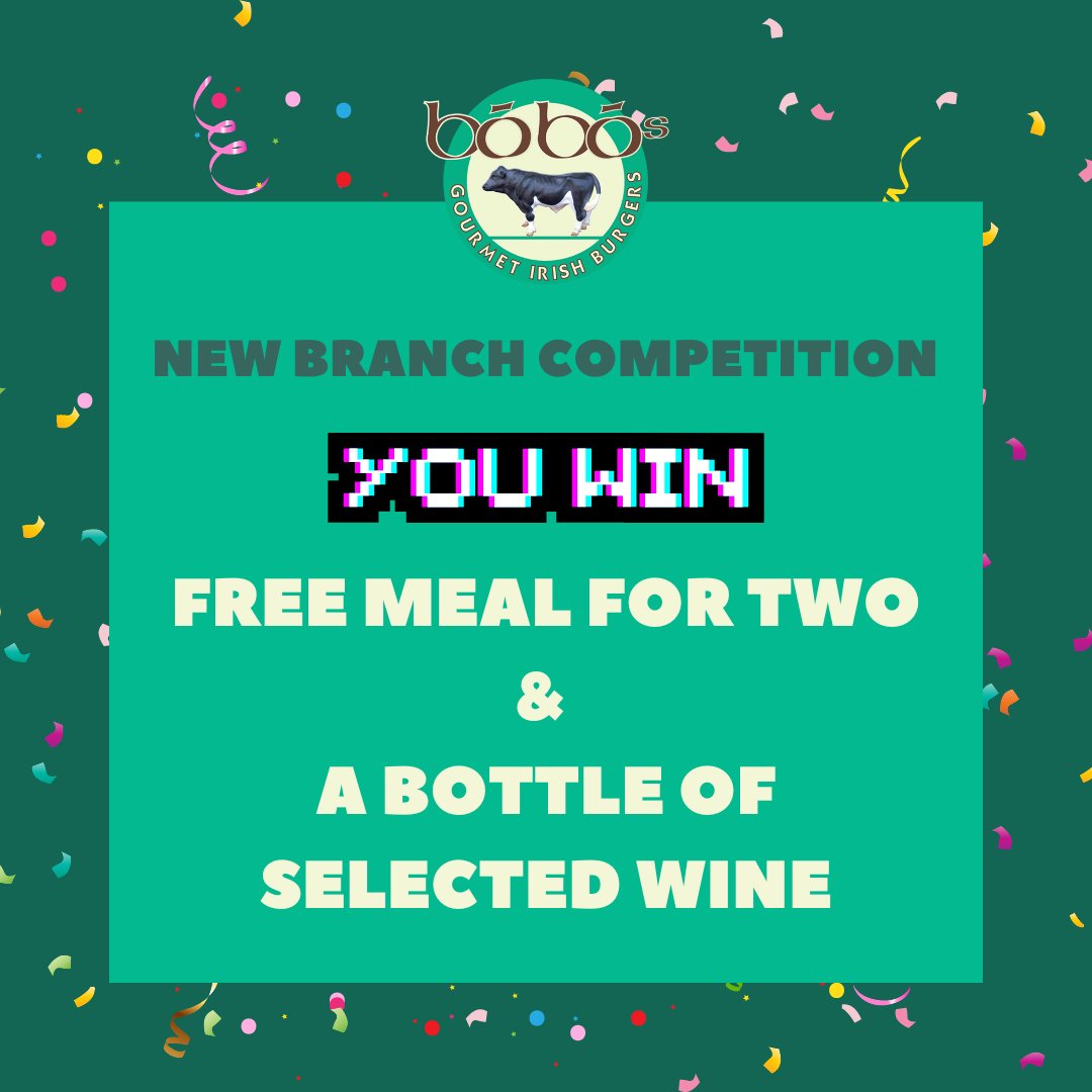 We're delighted to announce that we have a new branch opening soon ‼️ In celebration, we're giving away a free meal for two voucher, as well as a bottle of selected wine, to 5 lucky customers!! 🎉🎉🎉 Head over to our Instagram, <a href="/bobosburgers/">BóBó's Burgers</a>, to find out how to enter!