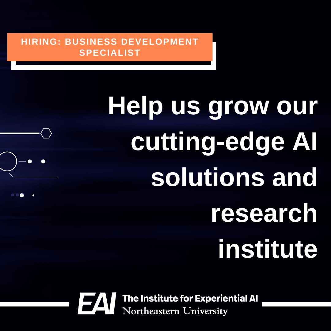 Experiential_AI's tweet photo. We are hiring a #BusinessDevelopment Specialist to help grow our cutting-edge #AI solutions and research institute.
Apply today π https://t.co/Lhn4D0bckY
#hiring #businessdevelopmentjob #b2b https://t.co/Z6mvxOIqPT