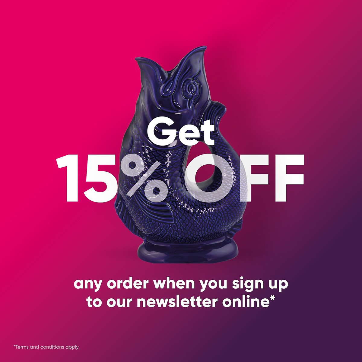 On the hunt for your next Gluggle Jug and don't mind a cheeky discount along the way? 🐟

Don't miss the chance to grab an extra 15% off your next purchase! Sign up for our newsletter and save today 🛒

Order here ➡️ bit.ly/3Nz046N