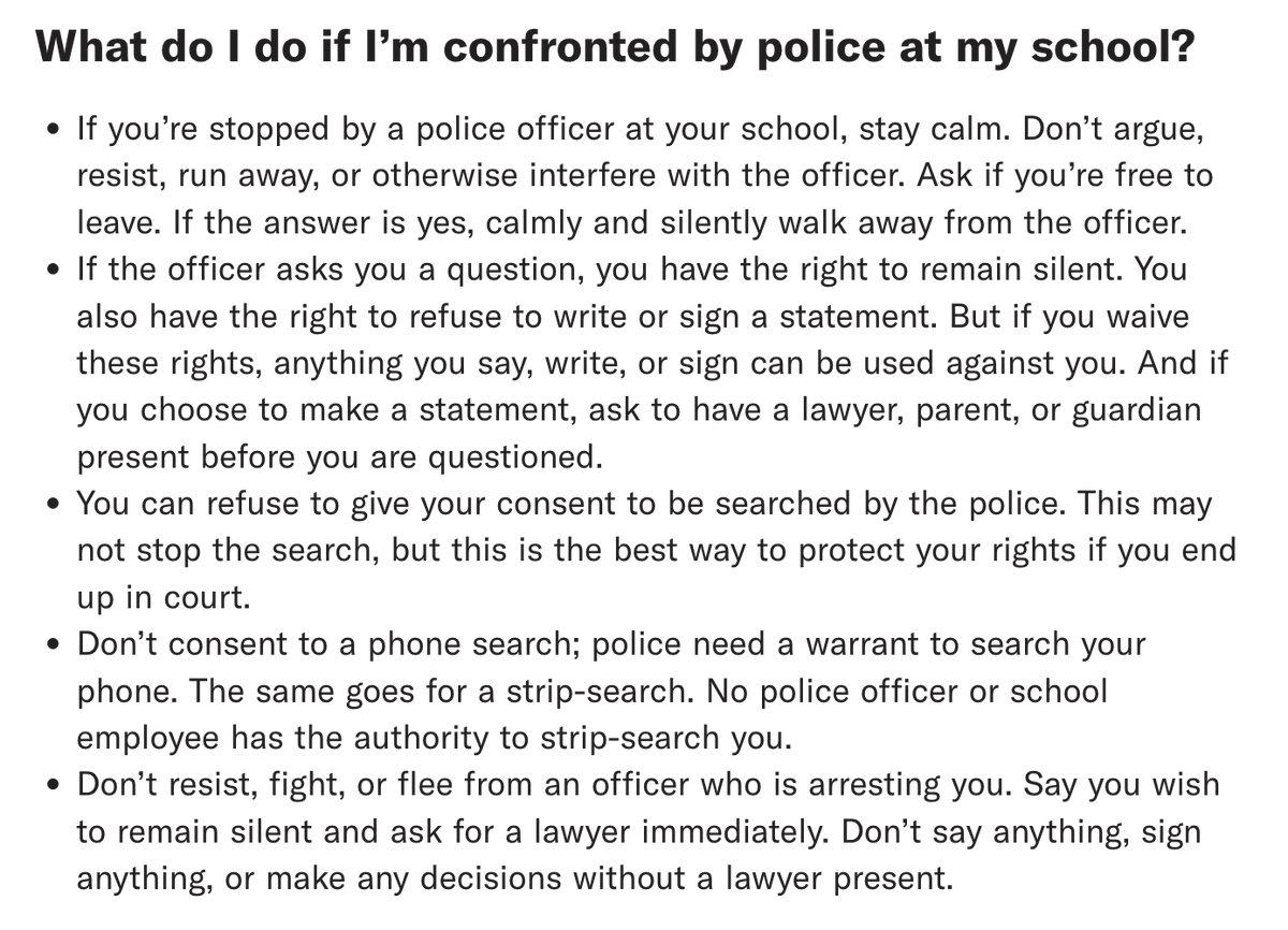 canAVcontract's tweet image. Students deserve to know their rights when confronted with armed law enforcement at schools. 

Thank you to our friends at the @ACLU for this important lesson