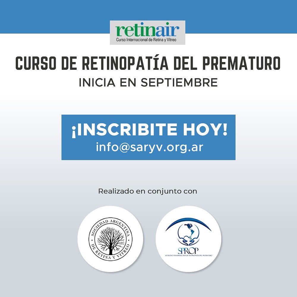 Curso de ROP

👉🏻 40% de DESCUENTO para socios SARyV | SPROP

Este curso abarca conceptos relacionados con la prevención, diagnóstico, tratamiento, seguimiento y rehabilitación de pacientes. 

Inicia en Septiembre ¡Inscribite!

📩 Informes e inscripción: info@saryv.org.ar