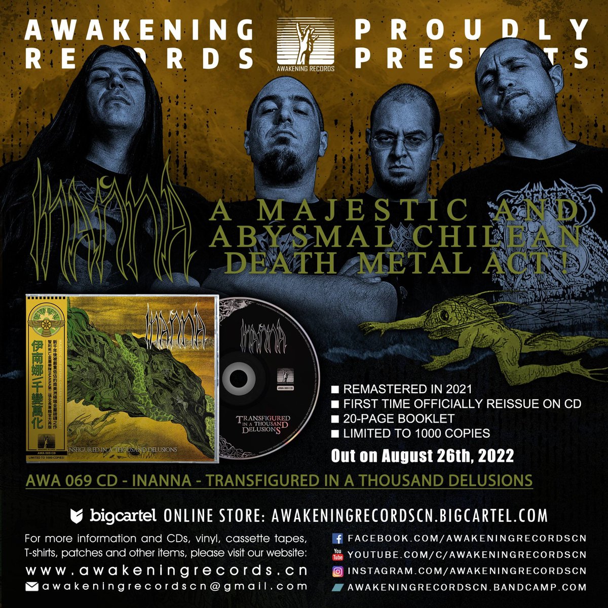 InannaMetal's tweet photo. THE SECOND TRANSFIGURATION IS COMING.
A través de Awakening Records, nuestro segundo disco tendrá la versión CD que merecía. Pronto información sobre la llegada de copias.
En el intertanto, no acepte sucedáneos!
#deathmetal #chileandeathmetal #deathmetalchileno #awakeningrecords https://t.co/cOEJctCotk