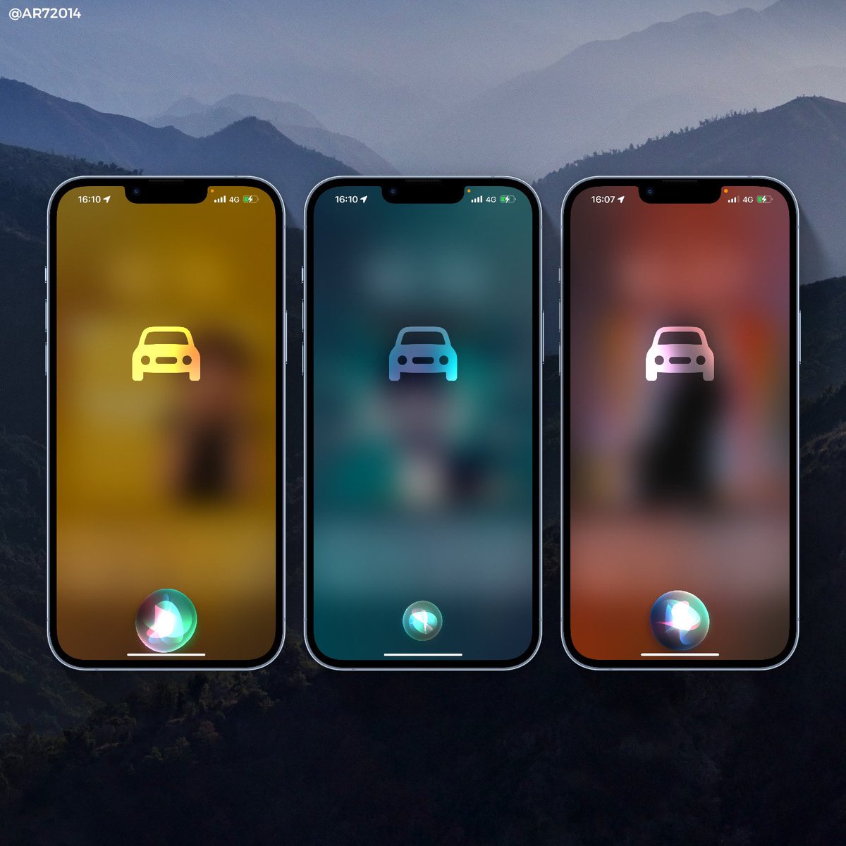 AR72014's tweet photo. #Apple #iPhone #iOS16 

#iOS 16 beta 6 

now when we call Siri in the Lockscreen with iPhone connected to the car via bluetooth, a screen appears with a car depicted and if we are listening to music it changes color according to the song we are listening to https://t.co/kBhoH5Aa0B
