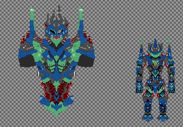 Deciding to do a redesign of an old evangelion inspired mech I made. The HMB GraceOfAbyss. #pixelart 