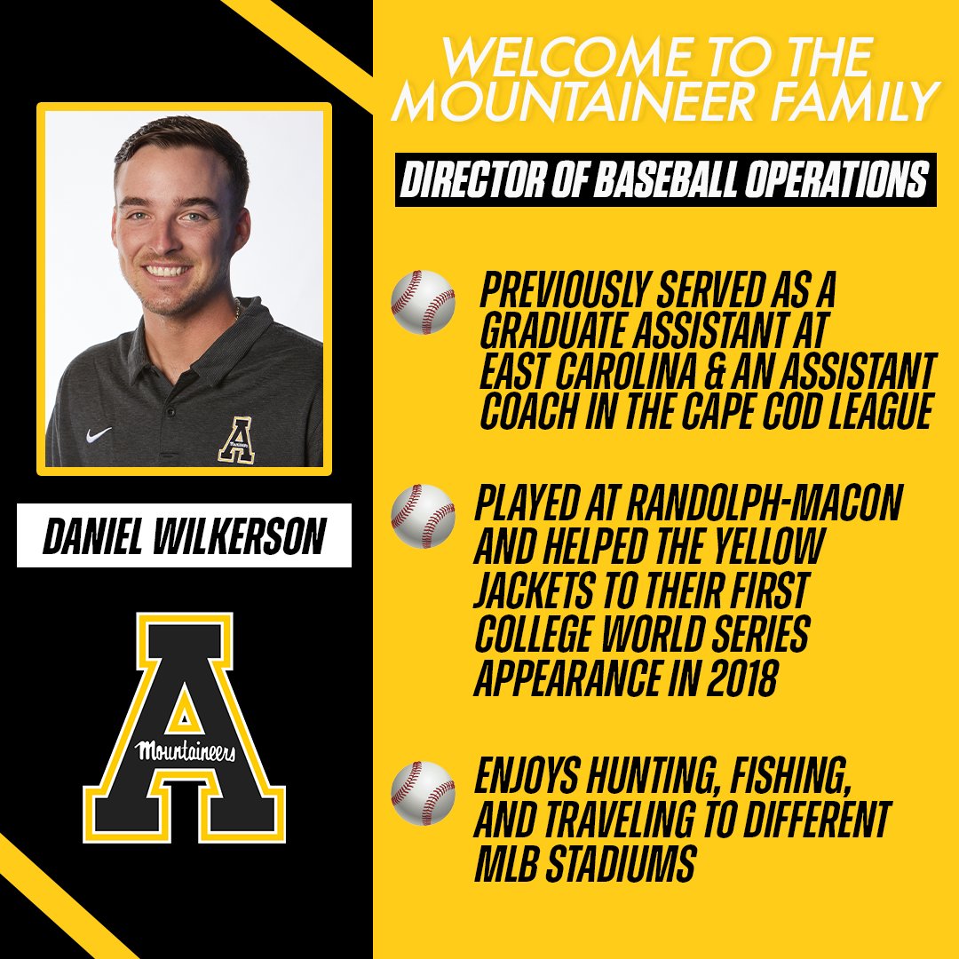 Mountaineer fans, join us in welcoming our new Director of Baseball Operations, Daniel Wilkerson, to the #AppFamily!