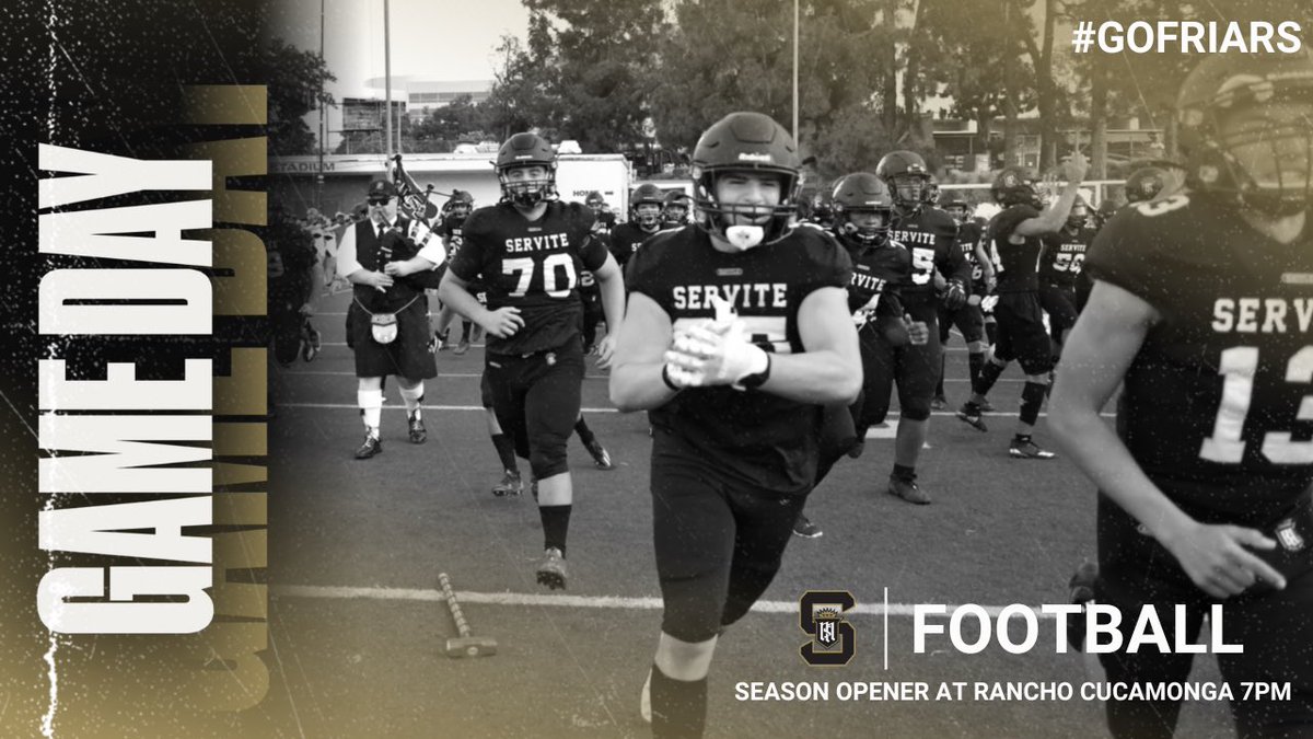 ServiteFootball's tweet photo. The 2022 Season is Here‼️

⏰ 7:00pm
🆚 Rancho Cucamonga 
📍 Rancho Cucamonga HS
🎟 GoFan https://t.co/f5bPznfptx
Students free with ID 
🎥 There will be no livestream tonight. Follow us on Twitter for updates! 

#CREDO #GOFRIARS https://t.co/GO5gBiwC8o