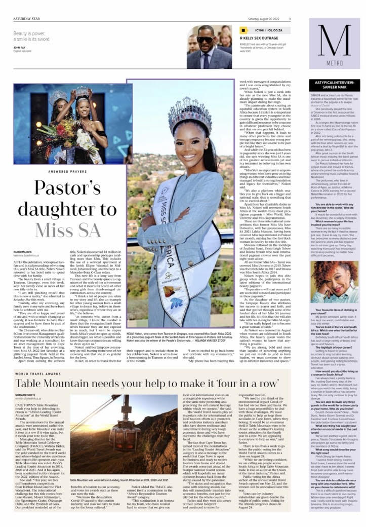 SaturdayStar's tweet photo. #Lifestyle: #MissSA  @Ndavi_Nokeri wants to inspire SA’s women to reach for the stars @Official_MissSA ✍🏽 @Karishma_Dipa [also] #ATYPICALINTERVIEW: @SamNaik01 asks actress and singer @loisduplessis some offbeat questions #SatStar https://t.co/9eJaGPUd4w