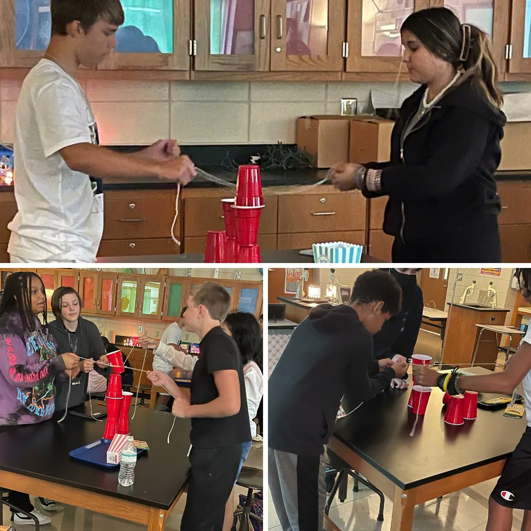 DRHillMiddle's tweet photo. We had to take a moment to shout out Mrs. Waters and her students because they were crushing the cup-stacking activity too! There is nothing better than watching a group of middle school students work together to accomplish a task! #TheHill #D5Difference #AVID https://t.co/YrTc3rXsMm