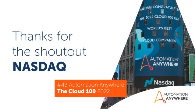 Great to see <a href="/AutomationAnywh/">Automation Anywhere</a> has been recognized in the 2022 <a href="/Forbes/">Forbes</a> Cloud 100 list of the world’s top private cloud companies. Thank you to <a href="/Nasdaq/">Nasdaq</a> for the shoutout, looking great on Times Square! forbes.com/lists/cloud100… #Cloud100
