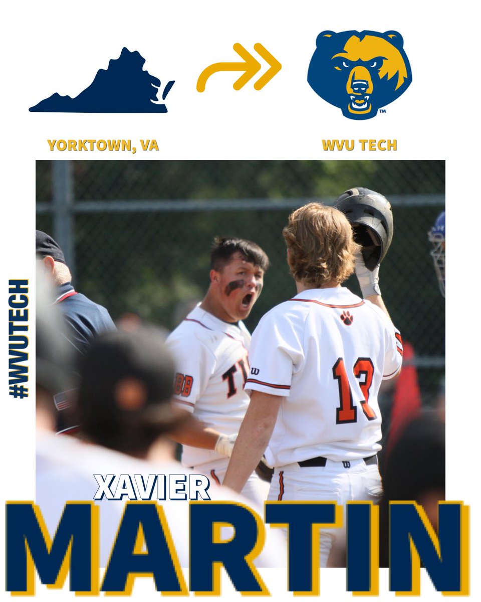 We are excited to announce the addition of Xavier Martin to the 2023 #WVUTech baseball roster. Martin, who graduated from Tabb High School, plans to study sports management as a Golden Bear.