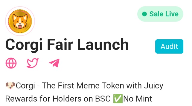 #PRESALE 🔥🔥🔥 #Live 

<a href="/FanCorgiClub/">Corgi Fan Club</a> Corgi l give you another chance #1000xgem

Tele
t.me/FanCorgiClub

✅Audit by InterFi Network
✅KYC Certificate
✅Charity Fund
✅0% Tax
✅Juicy Rewards -Dividend pools
🚀👇

pinksale.finance/launchpad/0x67…

#BSCGems #PINKSALE #BTC 
#NFTs