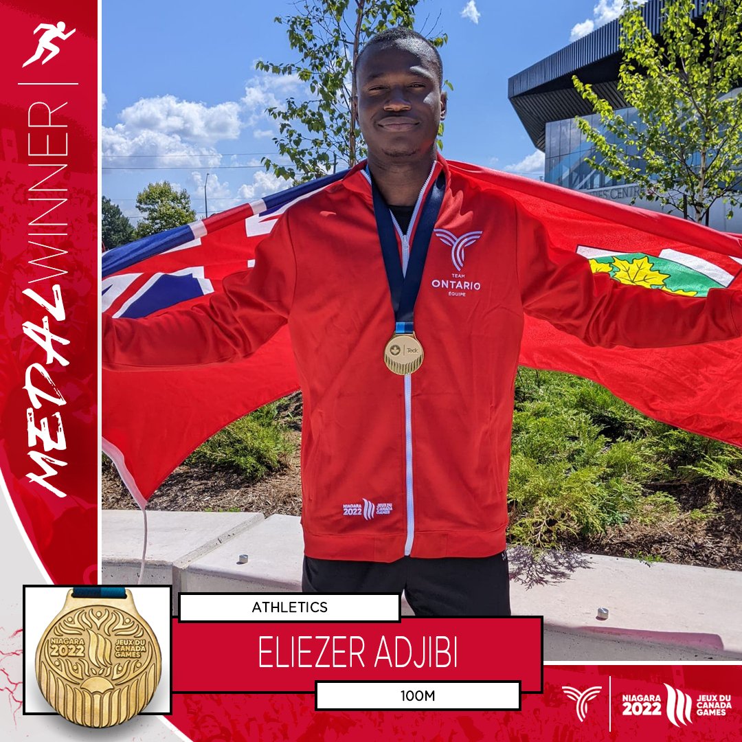 Team Ontario (@goteamontario) on Twitter photo MEDAL ALERT 🚨
If you blinked, you may have missed Eliezer Adjibi (Ottawa, Ont.) fly through the 100m race in a time <a href="/CanadaGames/">Canada Games | Jeux du Canada</a> record-breaking time of 10.32, a result that earned him a thrilling 🥇 for #TeamO! 👟
#GoTeamO⭕ | #CGAthletics MEDAL ALERT 🚨
If you blinked, you may have missed Eliezer Adjibi (Ottawa, Ont.) fly through the 100m race in a time <a href="/CanadaGames/">Canada Games | Jeux du Canada</a> record-breaking time of 10.32, a result that earned him a thrilling 🥇 for #TeamO! 👟
#GoTeamO⭕ | #CGAthletics