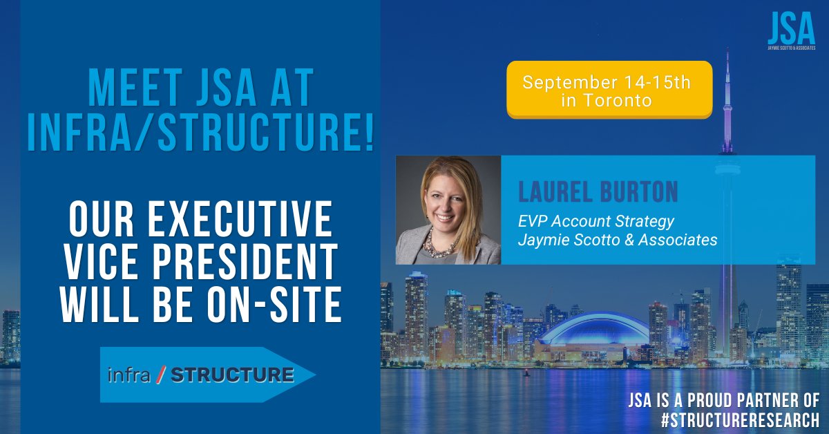 telecompr's tweet photo. RT if you're attending infra/STRUCTURE in Toronto 9/14-9/15! JSA's Laurel Burton @Laureleeb_JSA EVP Account Strategy will be attending! infra/STRUCTURE is an event you don't want to miss #infrastructure #cloud, #datacenter, #edge Register: https://t.co/hs56uJRBBC @StructureRes https://t.co/YzauPVkO7e
