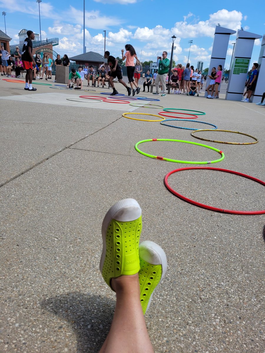 These shoes are enjoying a spirited game of Rock/Paper/Scissors Hula Hoop.  #CometGames #MasonMomentum 
<a href="/MMScomets/">Mason Middle School</a>
