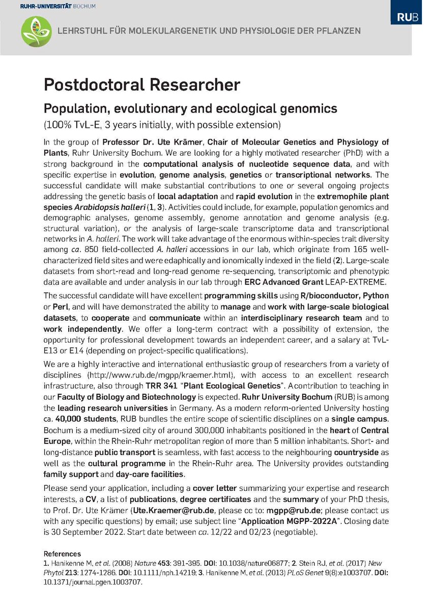PlantAdaptation's tweet photo. Postdoc position available in our lab #ESEB https://t.co/jaSo9YBNB0