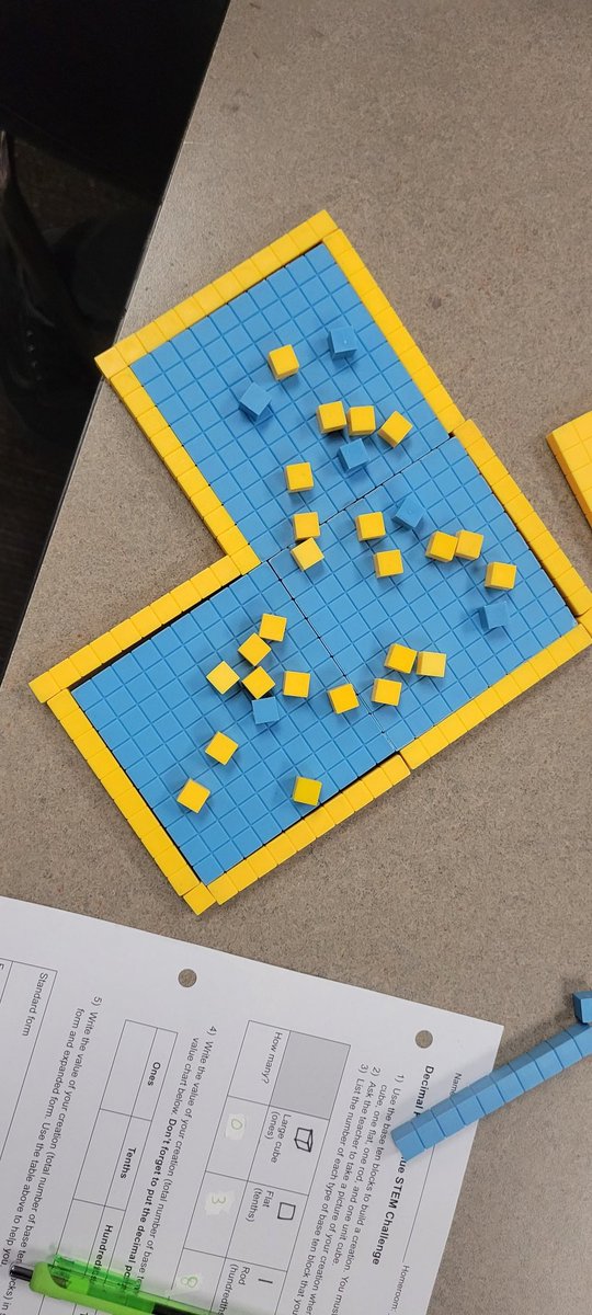 dhreni's tweet photo. Building  creations with base ten blocks, to find out their  decimal  value @HumbleISD_HE @HumbleElemMath https://t.co/OKq836ocOI