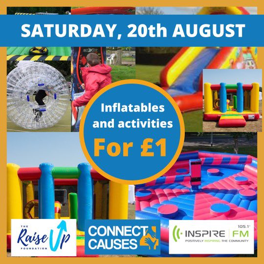 connect4causes_'s tweet photo. 🤩All inflatables and activities will be only for £1 tomorrow at the family funday hosted together with @RaiseUpLuton and @InspireFMLuton.

Alongside this we will also have fun fair rides present. We hope to see you all there! 🥳 https://t.co/k9C0dqnzvR