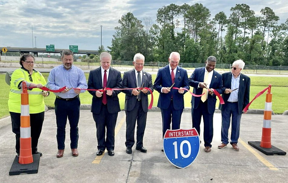 wilsonforla's tweet photo. The one thing I like better than a ground breaking is a ribbon cutting.  @LouisianaGov &amp; I with local legislators and leaders cut the ribbon on a $43M safety improvement on I-10 in Sulphur and Calcasieu Parish.  @La_DOTD is excited to deliver this project. https://t.co/Wmoj9D1VsL