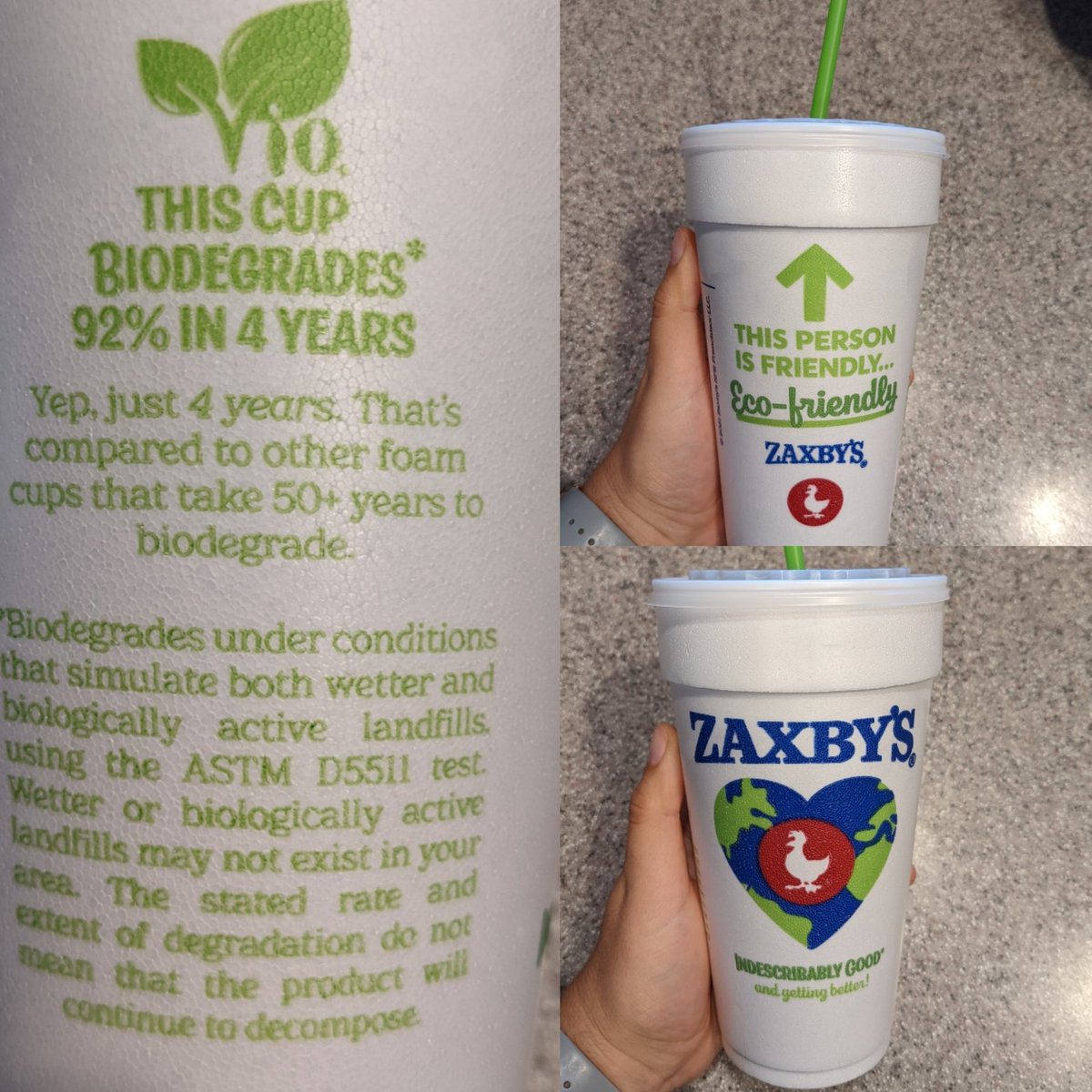 jaqlo's tweet photo. I have questions @Zaxbys Is this not still plastic that biodegrades into #microplastic? https://t.co/7nkxlGt1L4