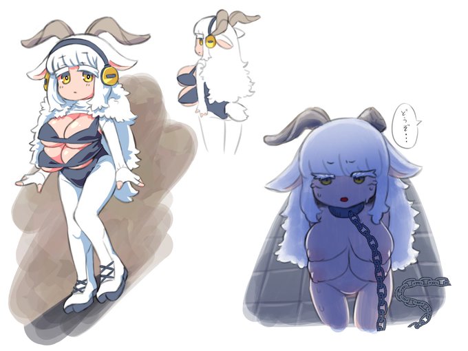 @ep_707a これは先々月くらいに佐伯さんから「ヤギ娘とかで複乳キャラほしい」と聞いたので本日イモタレが見繕ってきた女の子です お納めください 