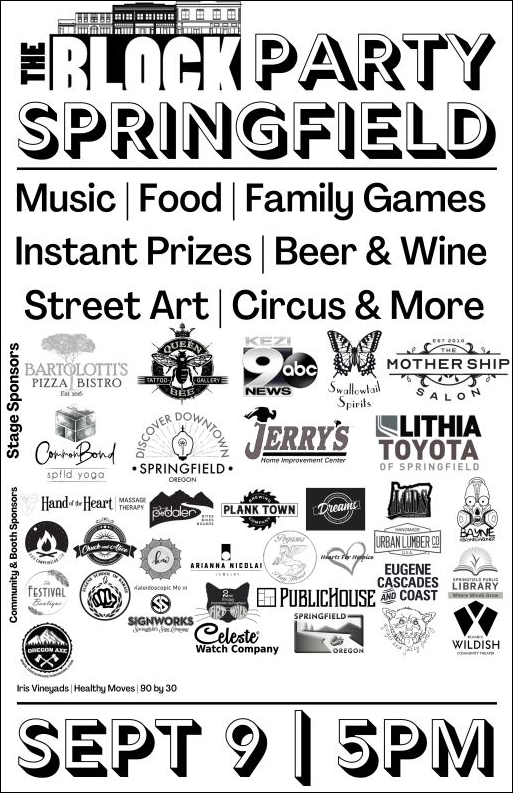 The BLOCK Party Springfield – September 9, 2022, 5 pm! Fun, family, games, food, art, circus, more! Be there! Lithia Toyota will be. Hooray! 

#blockparty #springfield #fun #party #lithia #toyota #springfield 