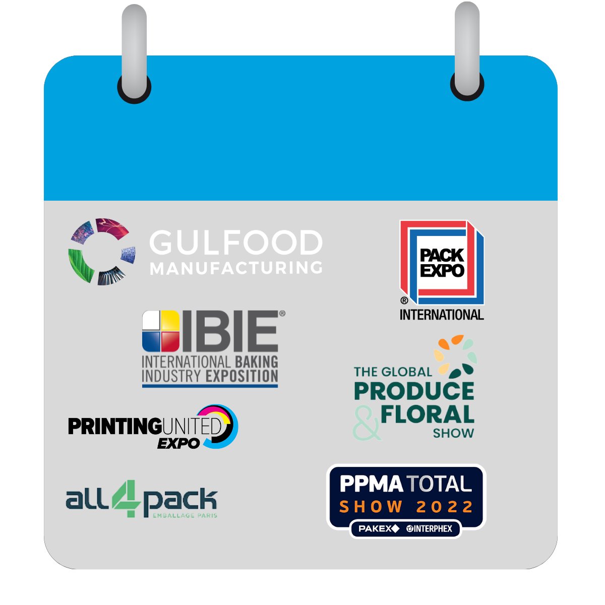 TRADE SHOW SEASON IS COMING. 

We will attend a series of amazing shows across North America and Europe in the coming months. 

We will be represented at the IBIE, PPMA, Printing United Pack Expo, Global Produce and Floral Show, Gulfood Manufacturing, and All4Pack.